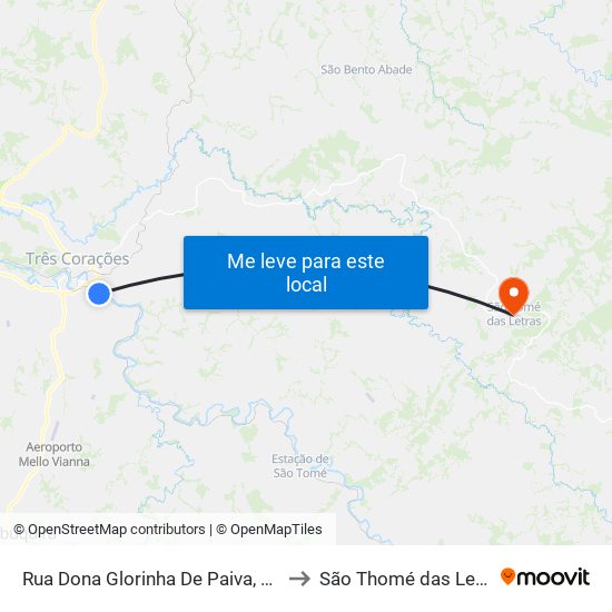 Rua Dona Glorinha De Paiva, 1108 to São Thomé das Letras map