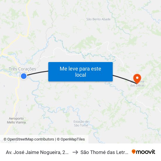 Av. José Jaime Nogueira, 232 to São Thomé das Letras map