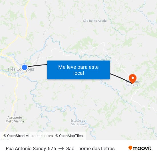 Rua Antônio Sandy, 676 to São Thomé das Letras map