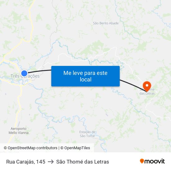 Rua Carajás, 145 to São Thomé das Letras map