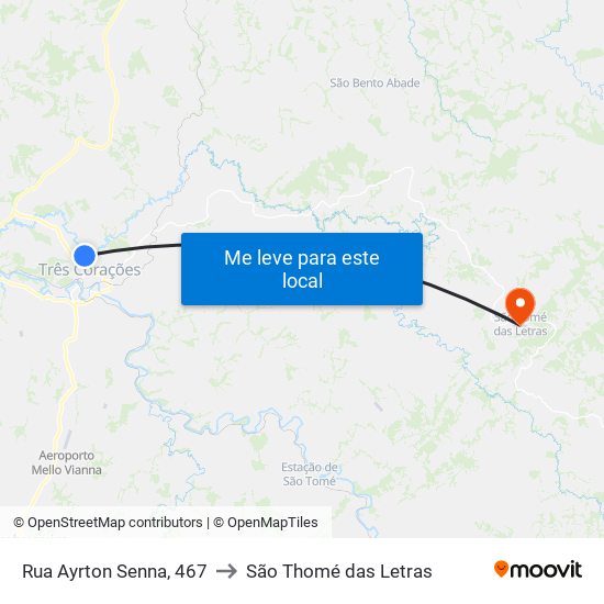 Rua Ayrton Senna, 467 to São Thomé das Letras map