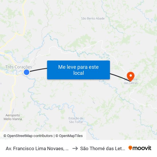 Av. Francisco Lima Novaes, 400 to São Thomé das Letras map