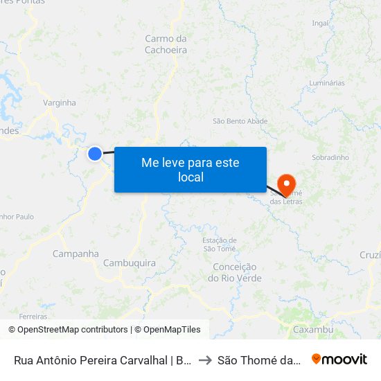 Rua Antônio Pereira Carvalhal | Balsa Da Flora to São Thomé das Letras map