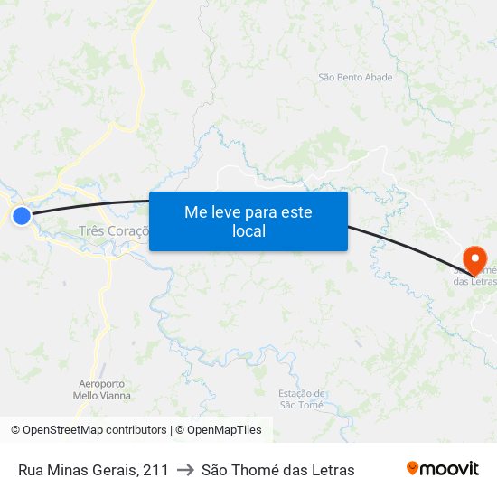 Rua Minas Gerais, 211 to São Thomé das Letras map