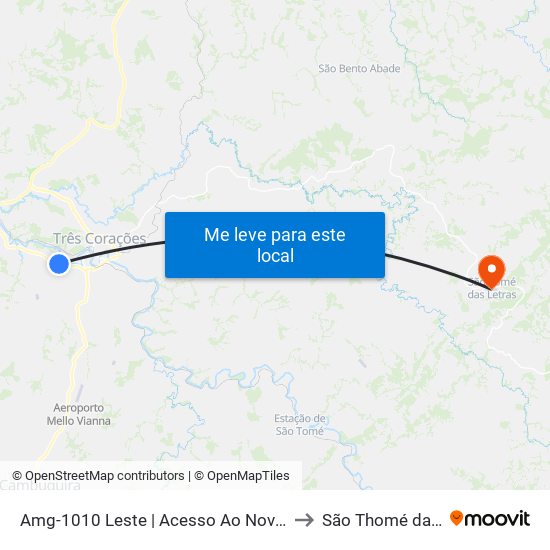 Amg-1010 Leste | Acesso Ao Nova Três Corações to São Thomé das Letras map