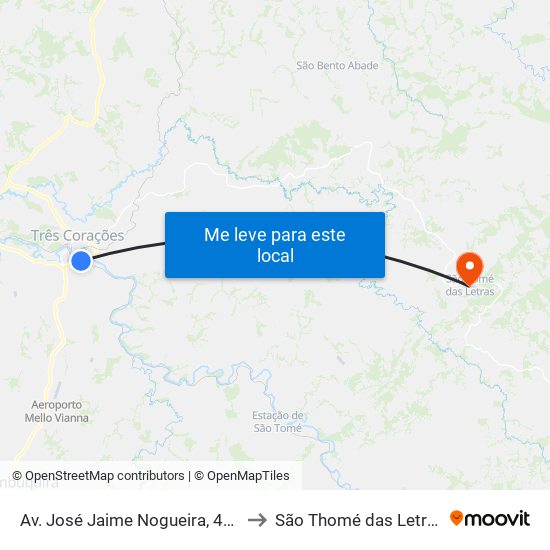 Av. José Jaime Nogueira, 455 to São Thomé das Letras map
