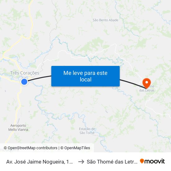 Av. José Jaime Nogueira, 1560 to São Thomé das Letras map