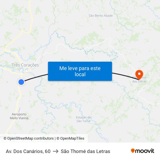 Av. Dos Canários, 60 to São Thomé das Letras map