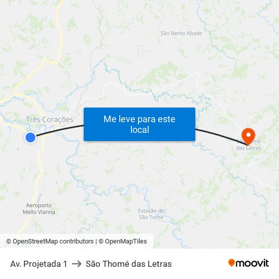 Av. Projetada 1 to São Thomé das Letras map