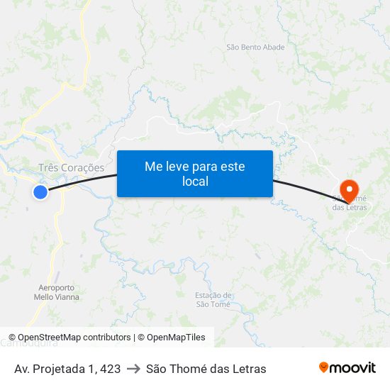 Av. Projetada 1, 423 to São Thomé das Letras map