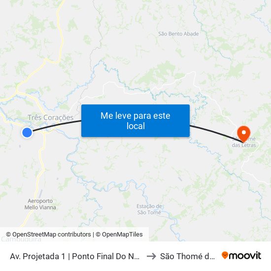 Av. Projetada 1 | Ponto Final Do Nova Três Corações to São Thomé das Letras map
