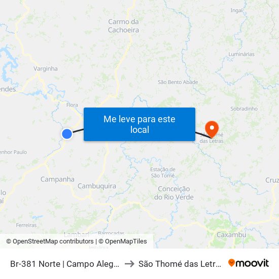 Br-381 Norte | Campo Alegre to São Thomé das Letras map