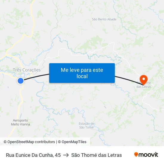 Rua Eunice Da Cunha, 45 to São Thomé das Letras map