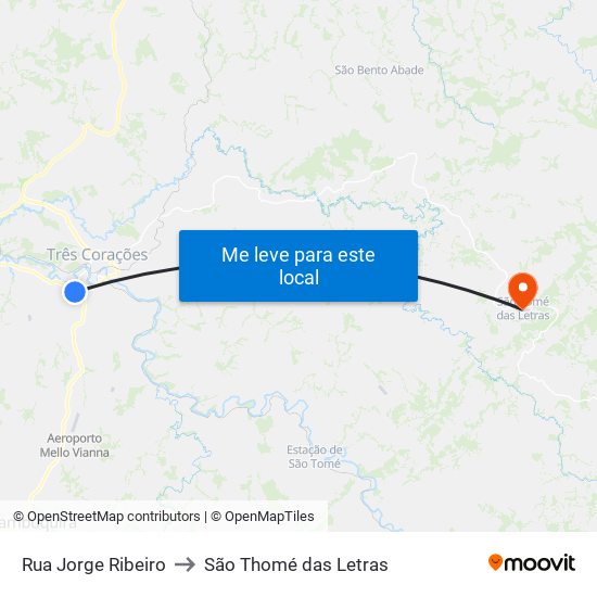 Rua Jorge Ribeiro to São Thomé das Letras map