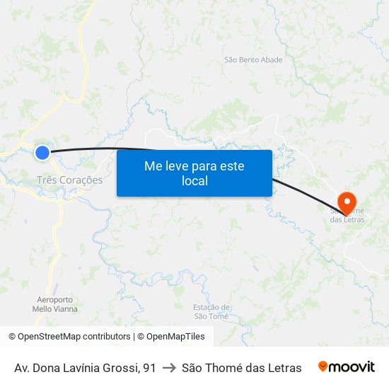 Av. Dona Lavínia Grossi, 91 to São Thomé das Letras map