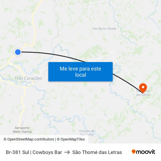 Br-381 Sul | Cowboys Bar to São Thomé das Letras map