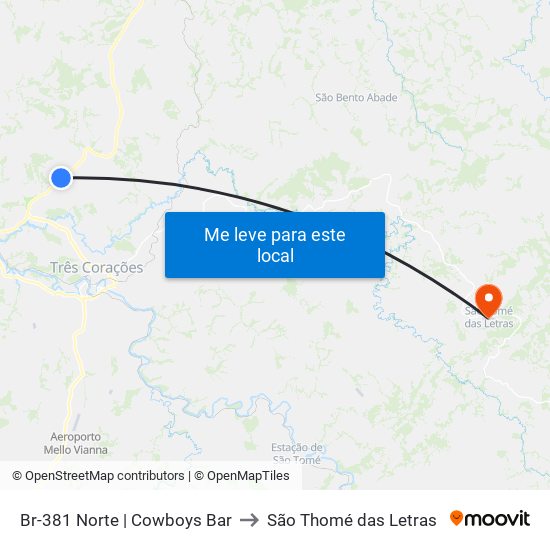 Br-381 Norte | Cowboys Bar to São Thomé das Letras map