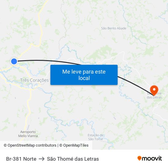Br-381 Norte to São Thomé das Letras map