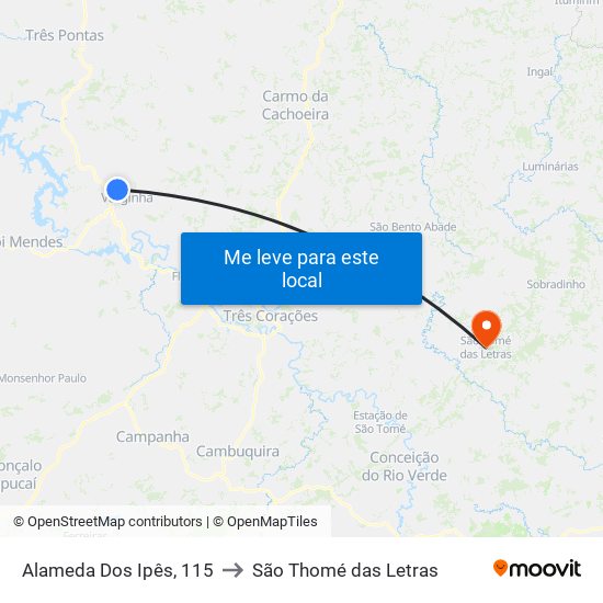 Alameda Dos Ipês, 115 to São Thomé das Letras map