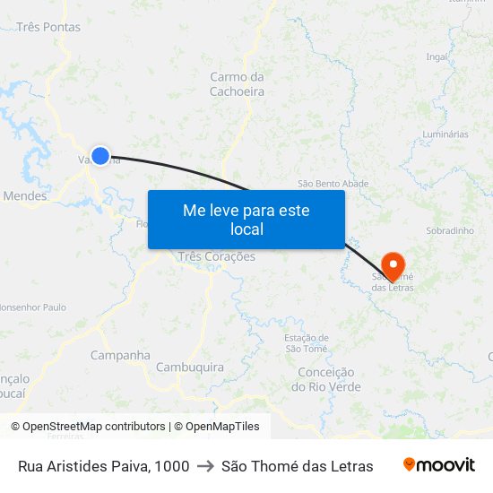 Rua Aristides Paiva, 1000 to São Thomé das Letras map