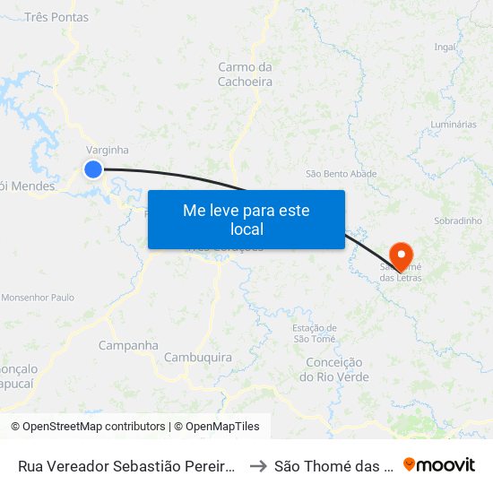 Rua Vereador Sebastião Pereira Menezes to São Thomé das Letras map