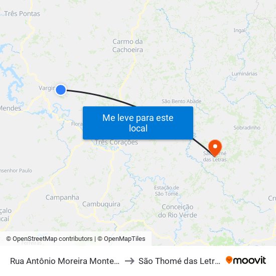 Rua Antônio Moreira Monteiro to São Thomé das Letras map