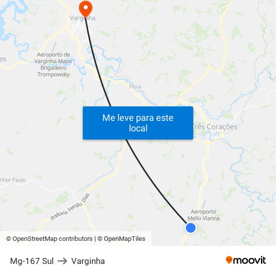 Mg-167 Sul to Varginha map