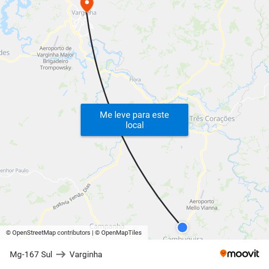 Mg-167 Sul to Varginha map