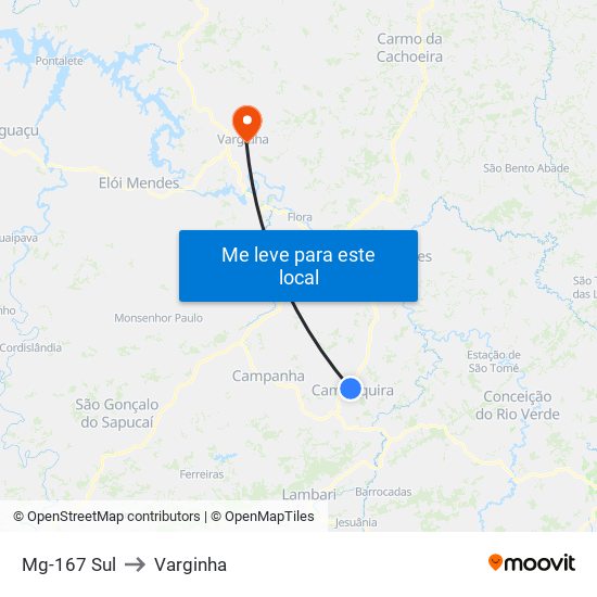 Mg-167 Sul to Varginha map