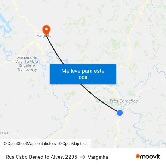 Rua Cabo Benedito Alves, 2205 to Varginha map