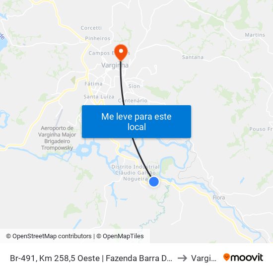 Br-491, Km 258,5 Oeste | Fazenda Barra Do Palmela to Varginha map
