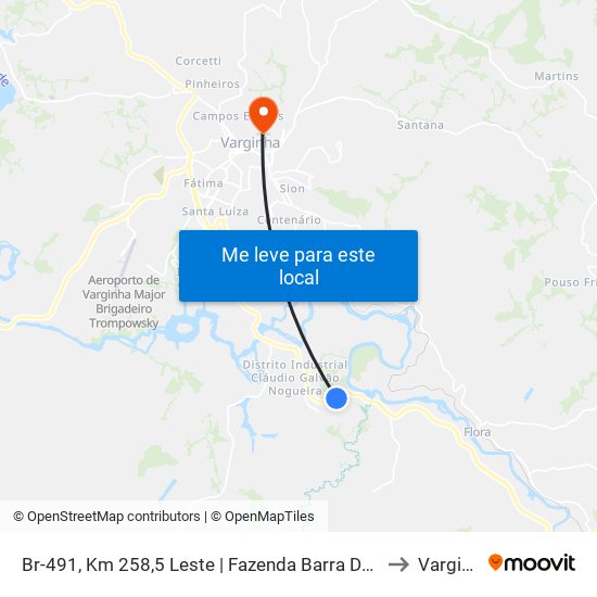 Br-491, Km 258,5 Leste | Fazenda Barra Do Palmela to Varginha map