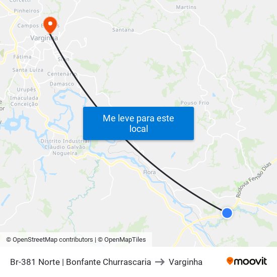 Br-381 Norte | Bonfante Churrascaria to Varginha map