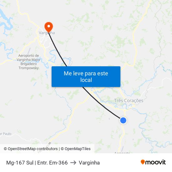 Mg-167 Sul | Entr. Em-366 to Varginha map