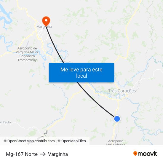 Mg-167 Norte to Varginha map