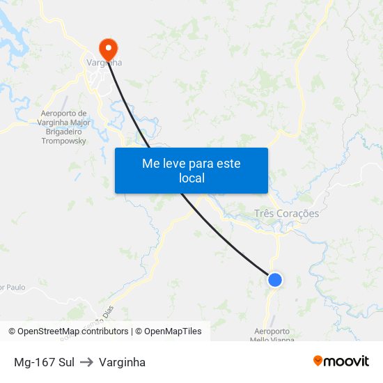 Mg-167 Sul to Varginha map