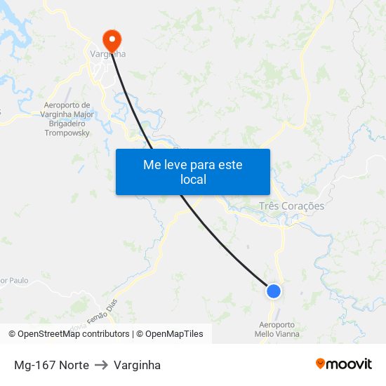 Mg-167 Norte to Varginha map