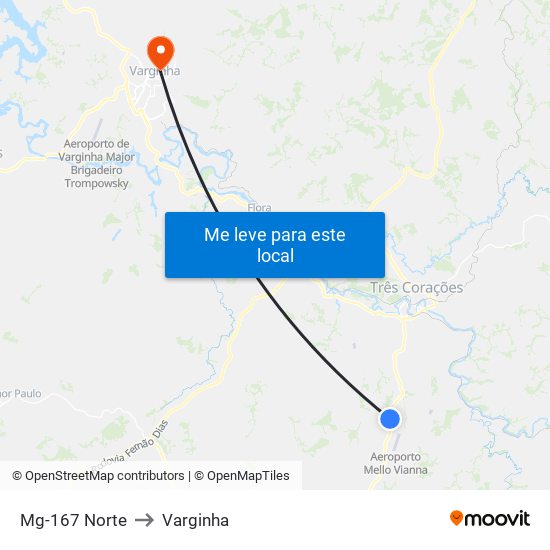 Mg-167 Norte to Varginha map