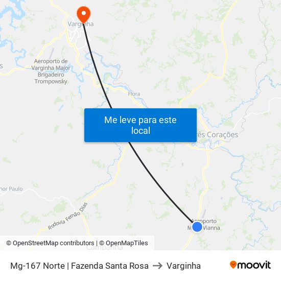 Mg-167 Norte | Fazenda Santa Rosa to Varginha map