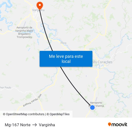 Mg-167 Norte to Varginha map