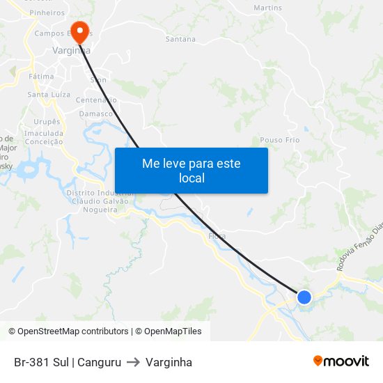 Br-381 Sul | Canguru to Varginha map