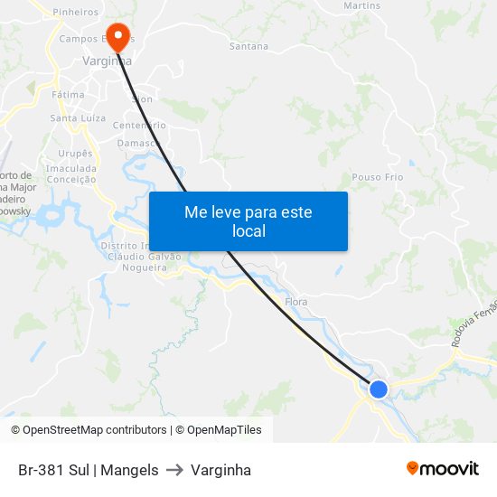 Br-381 Sul | Mangels to Varginha map