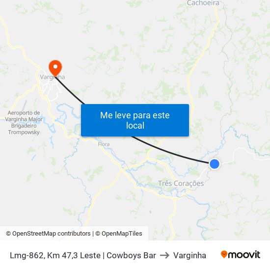 Lmg-862, Km 47,3 Leste | Cowboys Bar to Varginha map