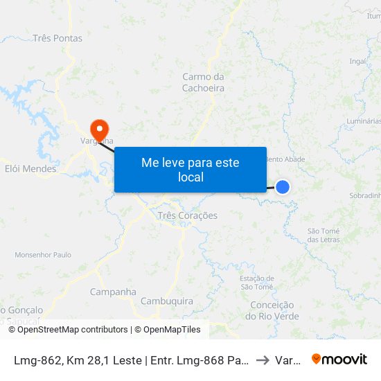 Lmg-862, Km 28,1 Leste | Entr. Lmg-868 Para São Tomé Das Letras to Varginha map