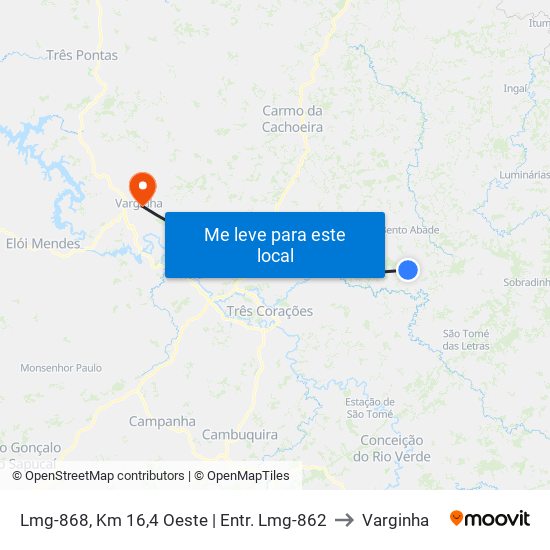 Lmg-868, Km 16,4 Oeste | Entr. Lmg-862 to Varginha map