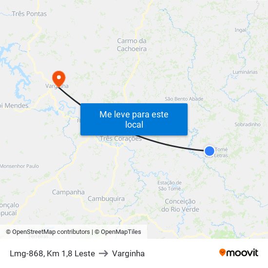 Lmg-868, Km 1,8 Leste to Varginha map