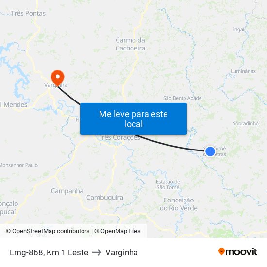 Lmg-868, Km 1 Leste to Varginha map