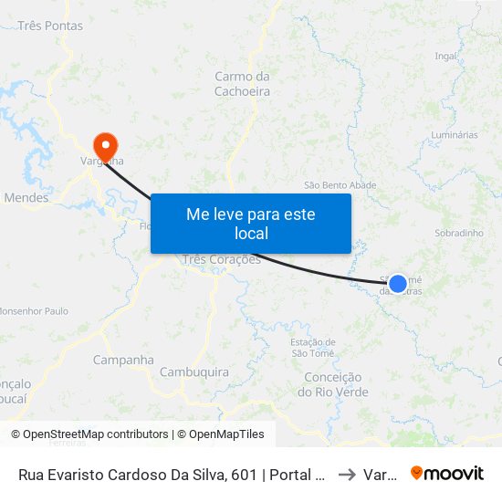 Rua Evaristo Cardoso Da Silva, 601 | Portal De São Thomé Das Letras to Varginha map