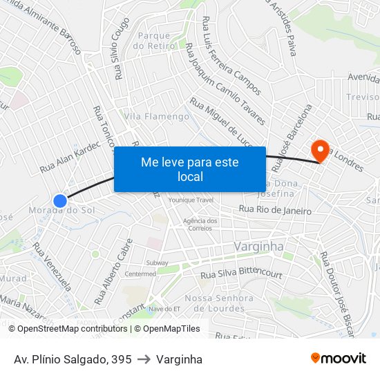 Av. Plínio Salgado, 395 to Varginha map