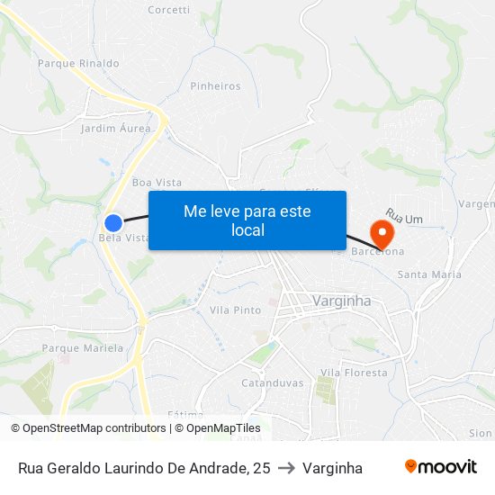 Rua Geraldo Laurindo De Andrade, 25 to Varginha map